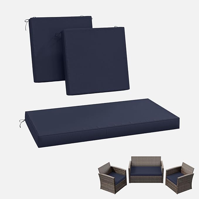 3 Pack Outdoor Replacement Cushions,36L x 18W x 3H,18L x 18W x 3H inch, High-Elastic Replacement Sponge for 4-Seater Water-Resistant Patio/Sofa with Removable Covers (Navy Blue)