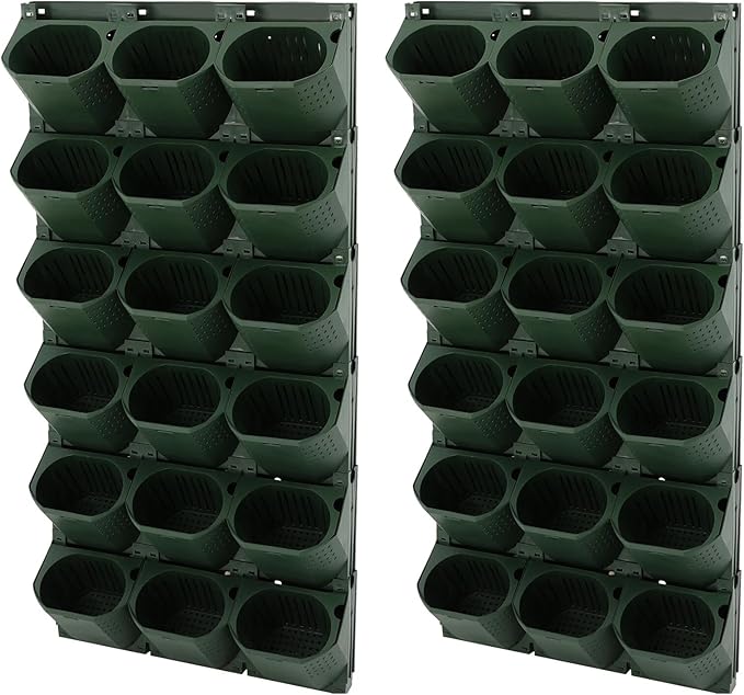 2 PCS Self-Watering Wall Planter, Wall-Mounted Vertical Garden Planter with 36 Pots for Indoor Outdoor Flowers Vegetables Herbs (Army Green)