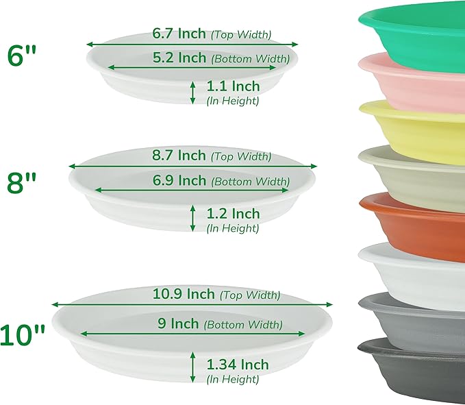 12Pcs Colourful Plant Saucer, 6 8 10 Inch Durable Plastic Plant Tray, Round Plant Pot Saucers, Drip Tray for Indoor and Outdoor Garden, Brick Red