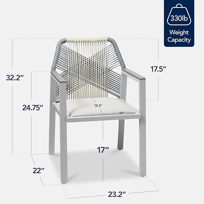 Best Choice Products Outdoor Dining Arm Chair Set of 2, Aluminum Frame with Armrest, All-Weather Woven Rope Chair Design - Gray/Meteor