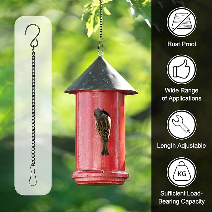 6-Pack Chain for Hanging Plants, 25cm(10 Inch) Adjustable Hanging Chain with Clips for Bird Feeder/Planter/Lantern/Wind Chime, Iron Basket Extender Hanger [Black]