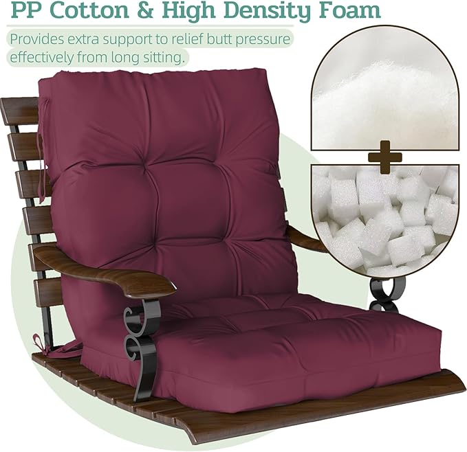 Outdoor Chair Cushions Set of 2, 42x21x4 Inch Patio Cushion for Dining/Rocking Chairs, High Back Soft Seat Pad with Ties, Indoor Outside Use, Fade-Resistant & Waterproof, Burgundy