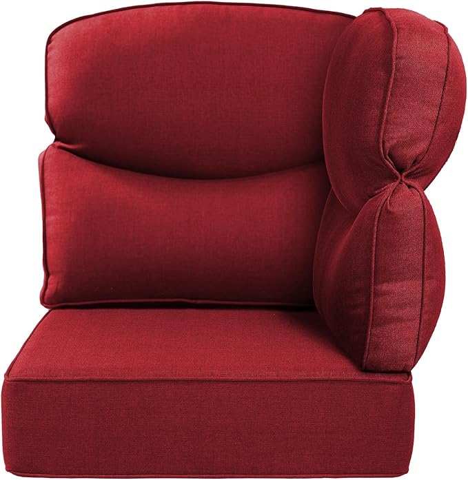Luxury 24x24x6 Outdoor Corner Cushion 1 Set - Water-Repellent 3-Piece Cushion Set with Zipper for Outside Rattan Wicker Sofa Loveseat Chair Sectional Patio Conversation Sets - Red/Smile