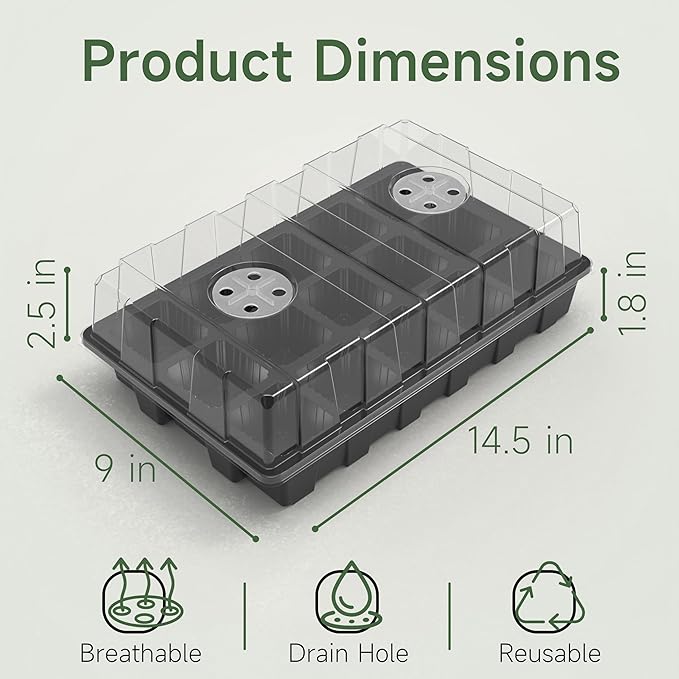 Gardzen 5-Pack Seed Starter Kits, Reusable Plant Germination Trays with Total 75-Cell, Seed Starter Tray with Humidity Vented Domes and Bases for Starting Vegetable Flower Herb Seeds 15" x 9"
