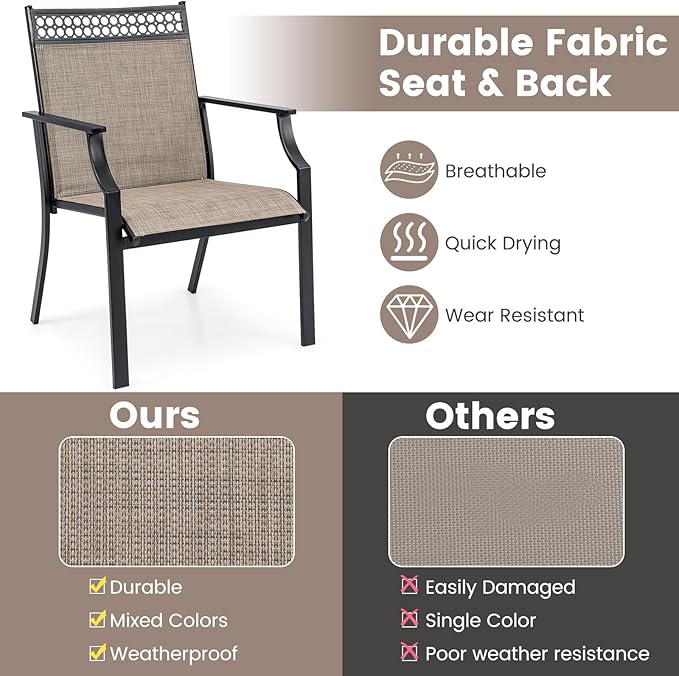 Giantex Patio Chairs Set of 4, Outdoor Chairs with All Weather Fabric, High Backrest, Armrests, Heavy Duty Metal Armchair, Outside Dining Chairs for Porch Lawn Garden Yard Pool