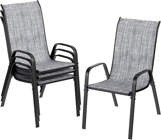 TLSUNNY Patio Chairs, Stackable Textilene Outdoor Dining Furniture for All Weather, with 17.7″ Wide Seat & Metal Frame, for Garden, Backyard, Deck, Restaurant, Poolside (4, Grey, 26.4″)
