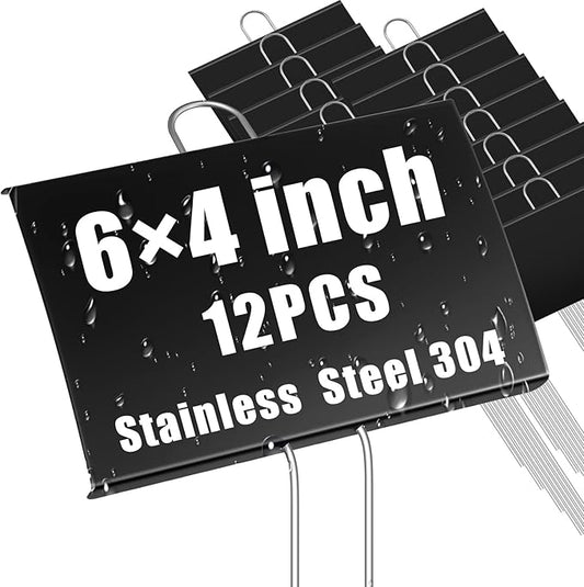 Landhoow 12 Pcs Large Garden Plant Markers Metal Plant Labels Sign 4'' x 6'' with 11'' Stake Weatherproof Waterproof Garden Sign for Outdoor Seedlings Herbs Vegetable Greenhouse, Black