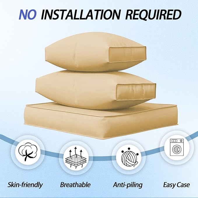 Outdoor Cushions for Patio Furniture,14Pieces Water-Resistant Replacement Cushions Fits 6-seat Sectional Rattan Conversation Set,Sofa Cushion for Patio,Liner&Cover(Beige)