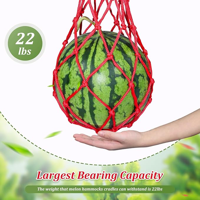 24 Pack Melon Hammocks Cradles with S Hanging Hooks, Heavy Duty Watermelon Nets Melon Hammock for Trellis Pumpkin Hanging Bags for Growing Cantaloupe Pumpkin in Vertical Garden (Red, 24)