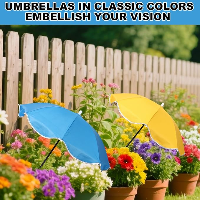 2pcs Adjustable Plant Umbrellas, Waterproof Garden Parasols with Metal Poles & H-Shaped Stakes Outdoor Sun Shade Cover for Potted Plants Flowers Vegetables