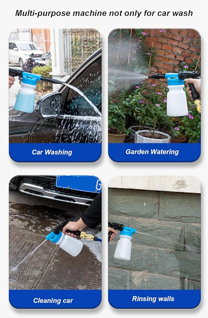 Foam Cannon - 1L Handheld Pressurized Sprayer, Garden Foaming Sprayer, Soap Washer Tool | Car Cleaning Hose Attachment, Automobile Detailing Accessory, Use for Home Driveway Garage Washing