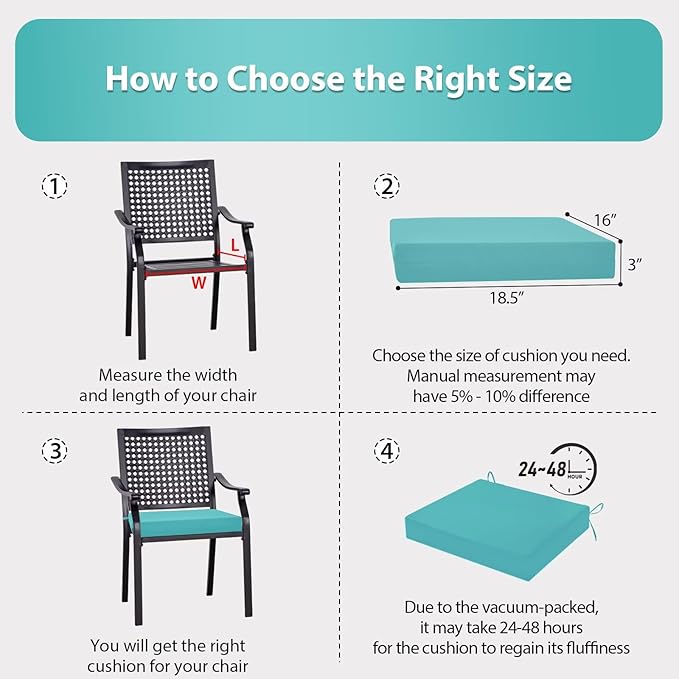 Outdoor Chair Cushions Set of 2, 18.5 x 16 Inch Patio Chair Cushions for Outdoor Furniture, Water Resistant, Non-Slip Ties(Teal)
