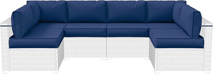 14-Piece Outdoor Cushions for Patio Furniture Thick Outdoor Chair Cushions 5" Foam High-Density Water-Resistant Deep Seat Cushion for 6-Seat Sectional Sets Liner&Cover Blue