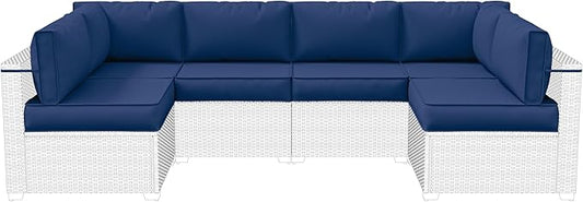 14-Piece Outdoor Cushions for Patio Furniture Thick Outdoor Chair Cushions 5" Foam High-Density Water-Resistant Deep Seat Cushion for 6-Seat Sectional Sets Liner&Cover Blue