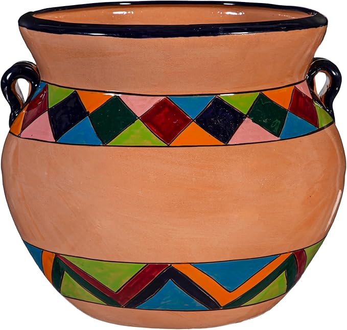 Evergreen Garden Talavera Mexican Pottery Ceramic Chata | Flower Pot Plant Succulent | Indoor Outdoor (14 in. Multicolor Striped)