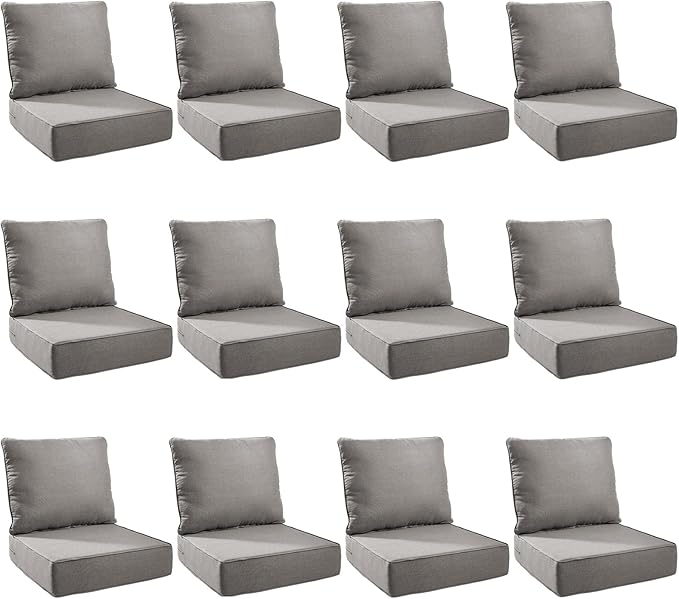 Outdoor Cushion Set for Furniture Patio Furniture, UV Resistant, Water Resistant - 6 Inch Thick Foam Garden Cushions– 24x24 Inch Patio Seat Covers for Chair/Sofa/Couch | Grey | 12-Pack |