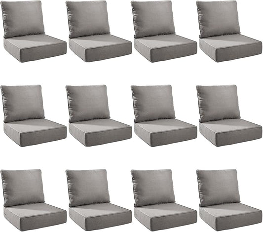 Outdoor Cushion Set for Furniture Patio Furniture, UV Resistant, Water Resistant - 6 Inch Thick Foam Garden Cushions– 24x24 Inch Patio Seat Covers for Chair/Sofa/Couch | Grey | 12-Pack |