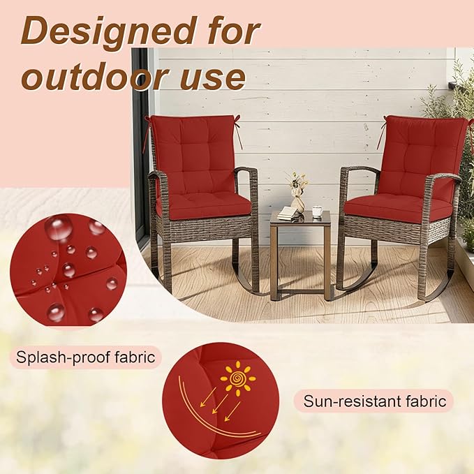 2 Piece Outdoor Patio Chair Cushions, Fade Resistant Outdoor Cushions for Patio Furniture, 6 inch Thickened Rocking Chair Cushions Set (Red, 24x24x6 inch - 2 Pieces)