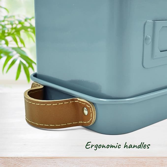 volila Herb Planter Indoor - Set of 3 Teal Blue Indoor Herb Garden Pots for Plants with Leather Handled Tray - Window Sill Plant Shelf - Herb Pots with Drainage Holes and Labels