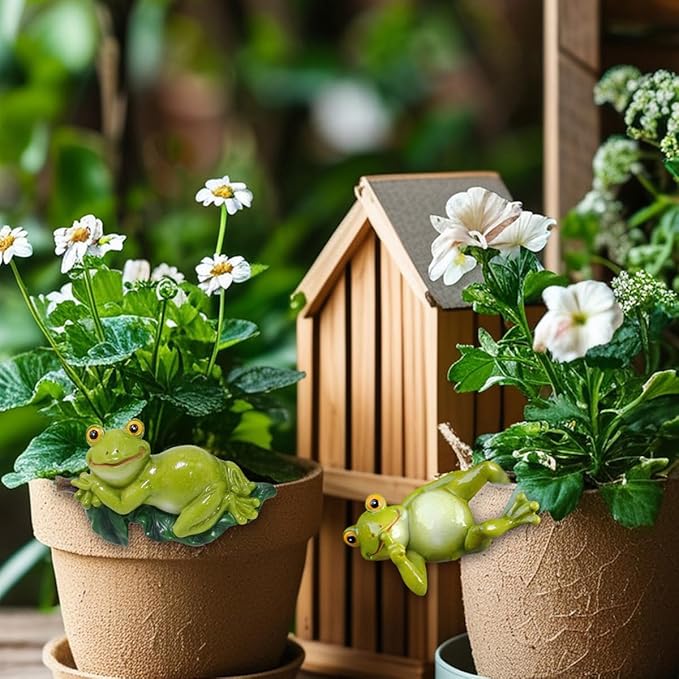 Frog Figure Plant Pot Hanger, Turtle Flower Pot Hugger, Resin Tortoise Statue, Funny Pot Huggers for Planters, Cute Climbing Tortoise Flower Pot Hugger, Garden Fence Balcony Patio Yard (Frog)