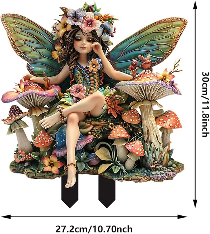 JOYO 11.8''Bohemian Fairy Flower Pot Decoration,2D Acrylic Ground Plug,Fairy Garden Planter Accessories,Fairy Pumpkin Angel Garden Stake for Pot Plants and Garden Yard Lawn Décor (C)