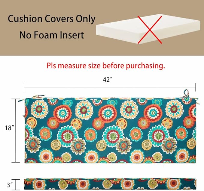 Magpie Fabrics Patio Bench Cushion Cover 42x18x3 Inch, NO Insert! Water Resistant Outdoor Loveseat Replacement Cover with Zipper (Floral Green)
