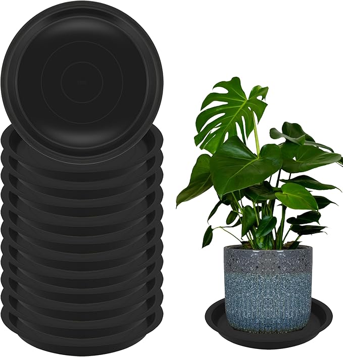 Round Plastic Plant Saucer for Pots Indoor Outdoor (Black, 8"(12pcs))