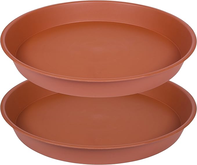 2 Pack of 18 19 inch Plant Saucer Tray (16.5 inch Base), 2.7" Depth, Heavy Duty Plastic Saucer 19" Round, Plant Tray for Pots, Flower Plant Saucers for Indoors (19 inch, Terracotta)