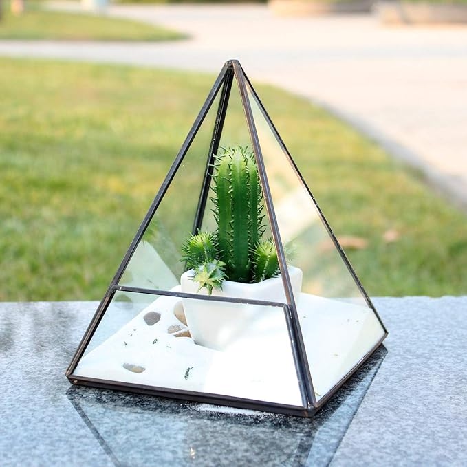 WGV Geometric Planter Terrarium Bulk, Width 5.5", Height 7.5", Clear Glass Black Frame DIY Succulent air Plant Miniature Fairy Garden Windowsill Tabletop Decor, Pyramid 6 Pieces