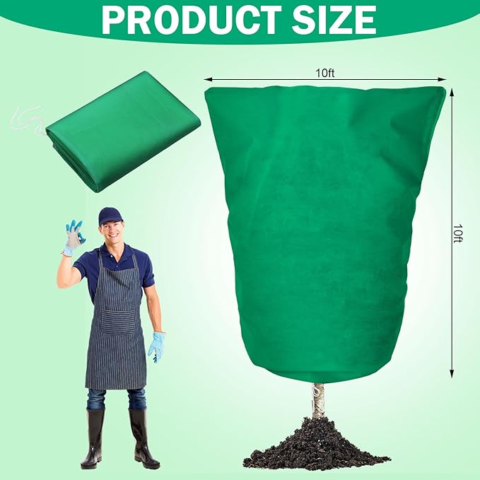 2 Pcs 10 x 10 ft Plant Covers Freeze Protection Extra Large Frost Cloth Plant Covers with Zipper Drawstring Winter Cold Weather Frost Blankets for Outdoor Palm Fruit Tree and Shrubs (Green)