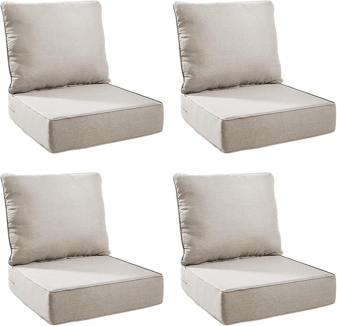 Outdoor Cushion Set for Furniture Patio Furniture, UV Resistant, Water Resistant - 6 Inch Thick Foam Garden Cushions– 24x24 Inch Patio Seat Covers for Chair/Sofa/Couch | Beige | 4-Pack |