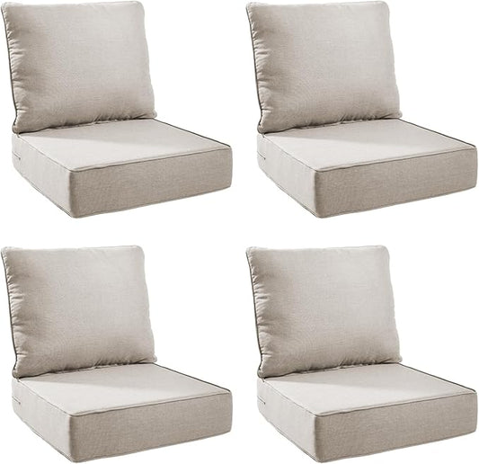 Outdoor Cushion Set for Furniture Patio Furniture, UV Resistant, Water Resistant - 6 Inch Thick Foam Garden Cushions– 24x24 Inch Patio Seat Covers for Chair/Sofa/Couch | Beige | 4-Pack |