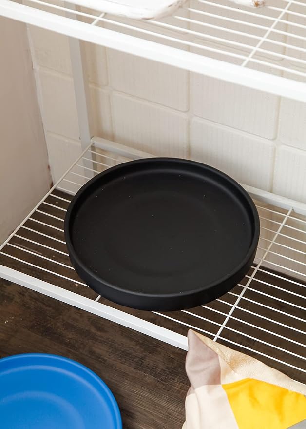 12 Inch Ceramic Saucer - Ceramic Drainage Tray for Plant Pot (Matte Black)