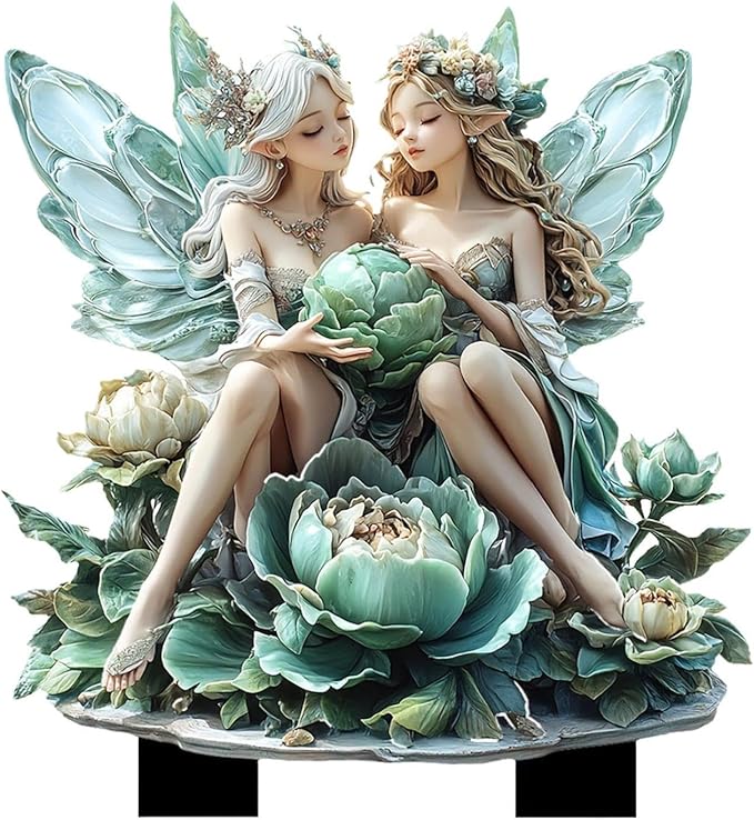 JOYO 11.8''Bohemian Fairy Flower Pot Decoration,Fairy Garden Planter Accessories,2D Acrylic Ground Plug,Fairy Pumpkin Angel Garden Stake for Pot Plants and Garden Yard Lawn Décor (Q)