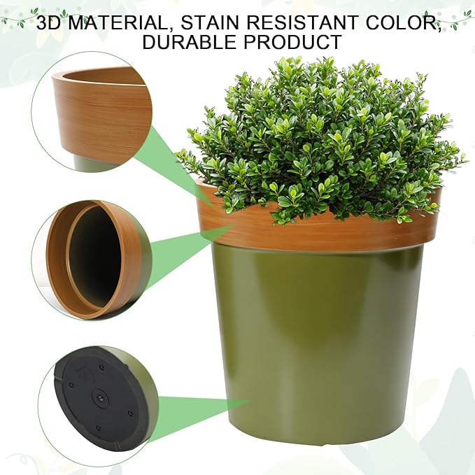3 Pack Plant Pots, 13/11/9 Inch Large Planter, Durable Lightweight Green Flower Pot Garden Containers for Indoor & Outdoor Use, UV Resistant