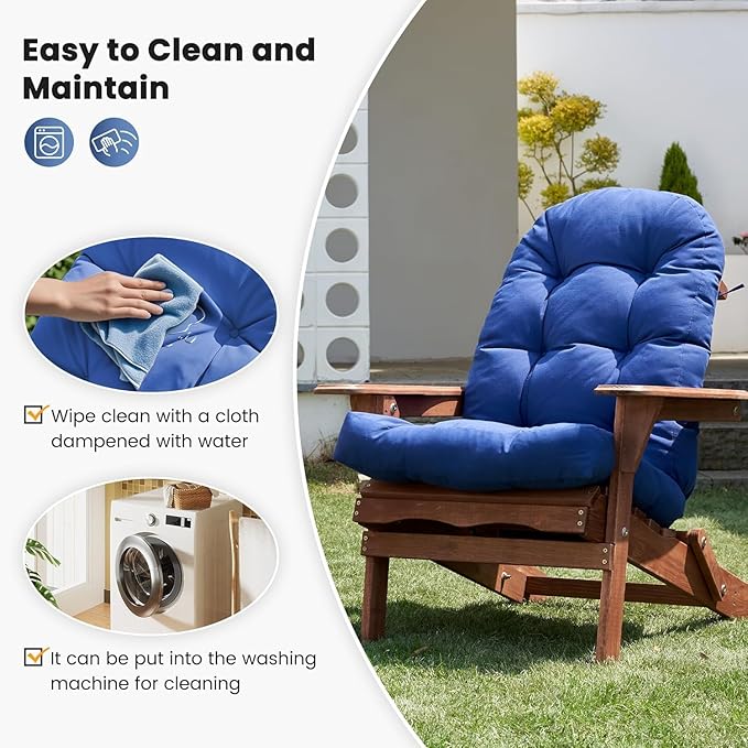 Amopatio Adirondack Chair Cushions 4" Thick Set [2-Pack] - Outdoor Cushions for Patio Furniture, Contoured Design with Anti-Slip Straps & Water-Resistant Fabric for Adirondack Chairs, Navy Blue