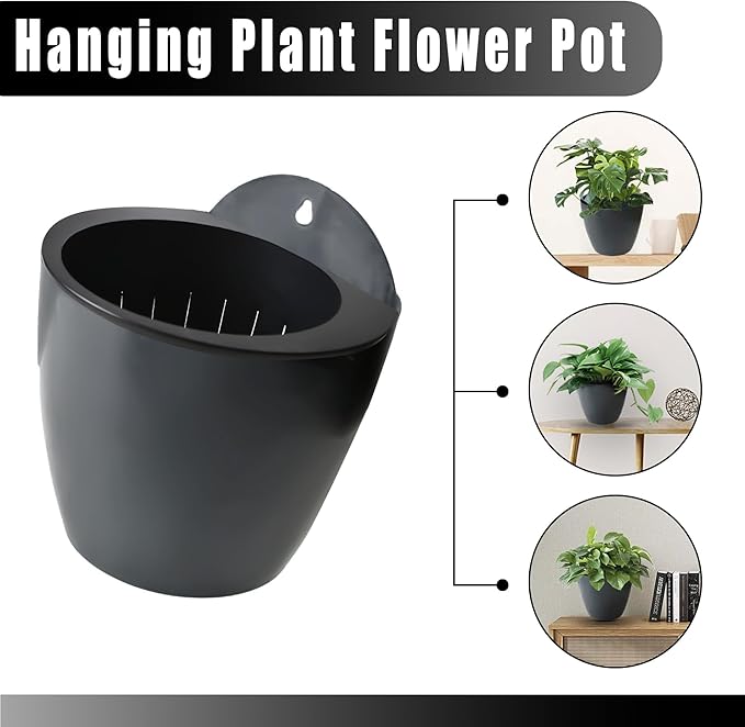 7Pack Self-Watering Plant Flower Pot Wall Hanging Plastic Planters Size 7 inch with 7 Hooks Replacement for Plants Flowers Indoor Outdoors