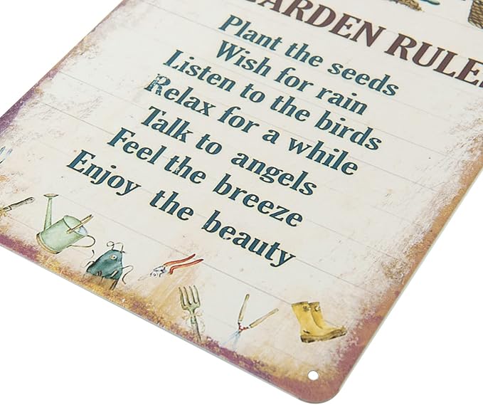 ERLOOD My Garden Rules Metal Tin Sign Vintage Wall Decoration Home Garden Kitchen Art Sign 8 x 12
