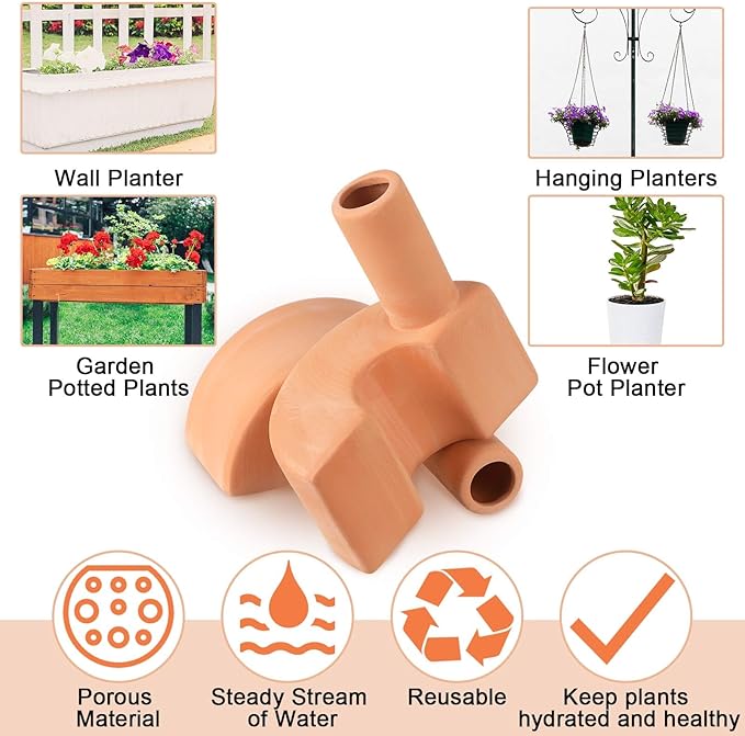 4 Pcs Terracotta Watering Spikes Tank Self Watering Planter Water Storage Reusable Automatic Terracotta Plant Water Devices Self Irrigation System for Houseplants Garden and Flowers