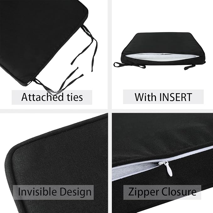Outdoor Chair Cushions 18x18 Inch,Set of 2,Water Resistant Chair Pads with Ties,Square Seat Cushion 18"x18"x2.5",Patio Chair Cushion for Garden,Backyard Furniture(Black)