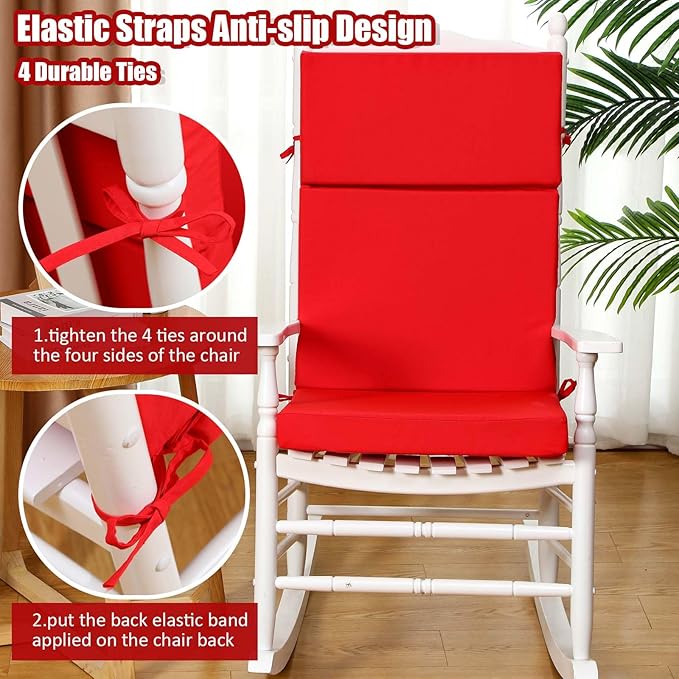 6 Pack Outdoor High Back Chair Cushion, 44 x 20 inches Patio Chair Cushions Waterproof Rocking Cushions Indoor Furniture Seat Pad, Weather Resistant (Solid,Red)