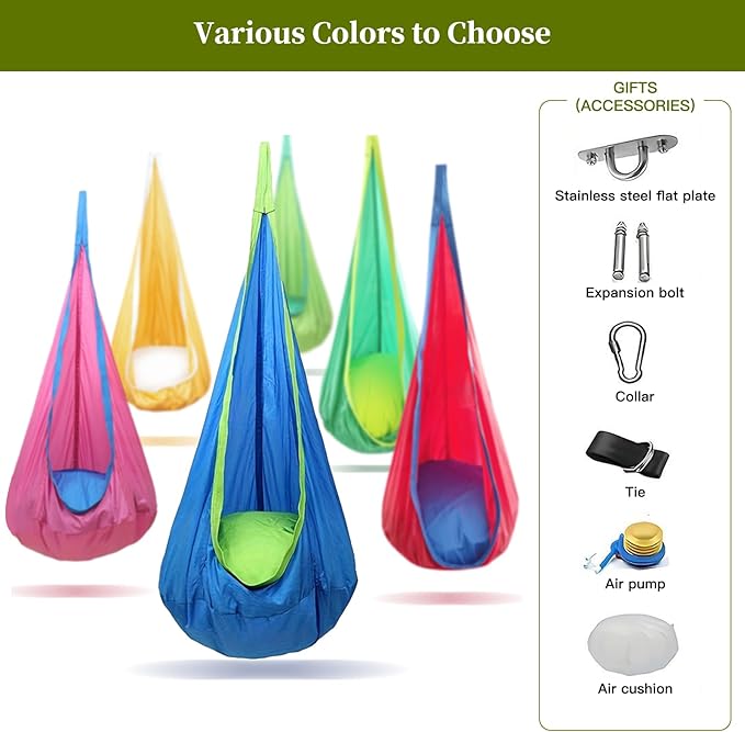 Kids Swing Seat Hammock Chair Indoor Outdoor Hanging Chair for Children,Soft & Safe with High Weight Capacity, Easy Install Perfect for Bedroom, Garden, Playroom (Light Green)