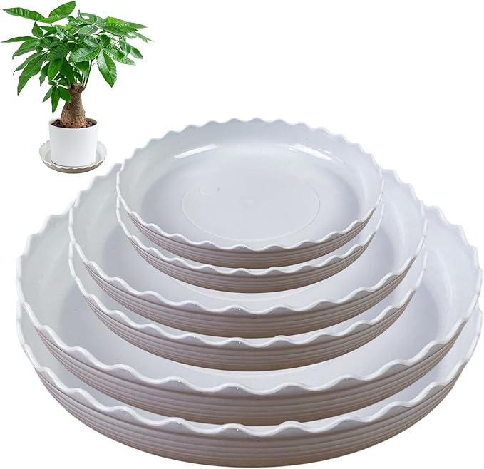 YUANAIYI 6 Packs Wave Plant Saucer - Plastic Flower Pot Drip Trays/Durable Heavy Duty White Plant Tray for Indoor and Out Door Plant(6/8/10 inch)