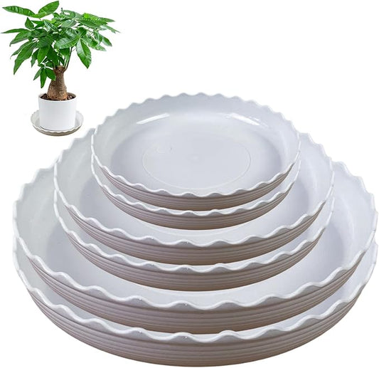 YUANAIYI 6 Packs Wave Plant Saucer - Plastic Flower Pot Drip Trays/Durable Heavy Duty White Plant Tray for Indoor and Out Door Plant(6/8/10 inch)