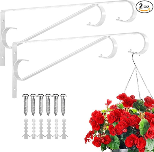 Plant Hangers Outdoor，2 Pack 15.4 Inch Hanging Plant Hooks,Heavy Duty Wall Plant Hanger,Plant Hanger Bracket for Bird Feeders, Planters, Lanterns, Wind Chimes, Wihte