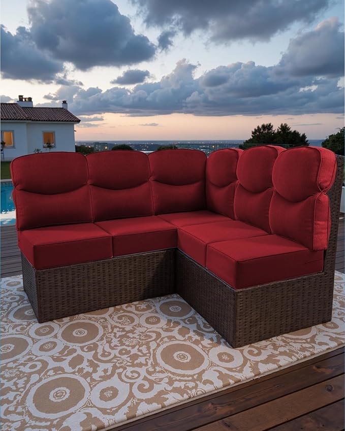 Luxury 24x24x6 Outdoor Cushions for 5-Seat Sectional Sofa Set of 5 - Water-Repellent 11-Piece Patio Cushion for Outside Rattan Wicker Loveseat Chair L-Shape Couch - Red/Smile