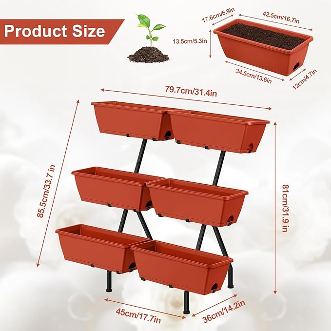 Raised Garden Beds Vertical Garden Planters Indoor Outdoor Standing Raised Planter Box with Legs, Plastic Raised Bed Tiered Planter Boxes Elevated Herb Flower Beds for Vegetables, Balcony, Patio, Red