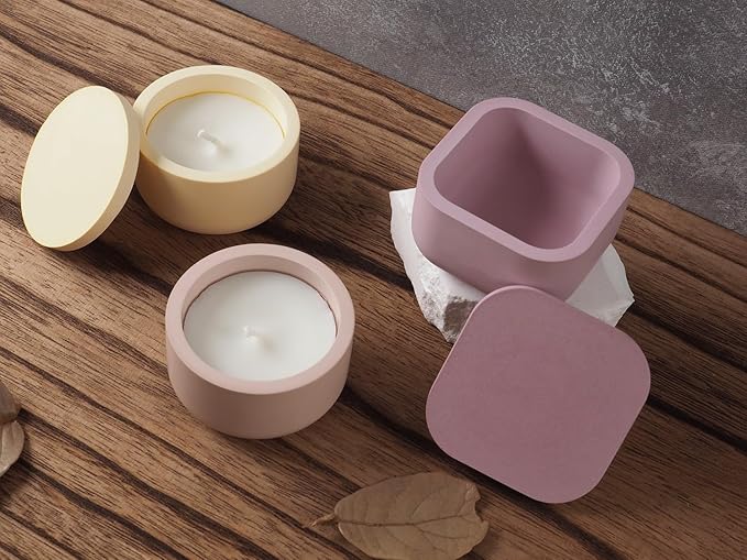 Storage Boxes with Lids - Creative Silicone Candle Vessels Pot Molds, Concrete Round & Square Stripe Bottle Making Moulds for Storage & Candle Holders (N-Round+Square)
