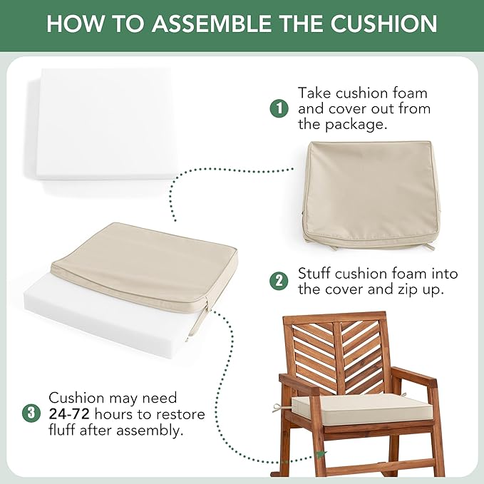 Outdoor Chair Cushions Set of 2: Waterproof & Fade Resistant Seat Cushion for Patio Furniture - 18.5 x 16 x 2 Inch Chair Pads with Ties and Hidden Zipper - Patio Chair Cushion Replacement, Beige