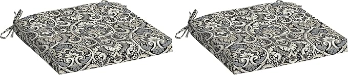 Arden Selections Outdoor Seat Cushion or Rocking Chair Cushion, 19 x 18, Rain-Proof, Fade Resistant 18 x 19, Black Aurora Damask (Pack of 2)